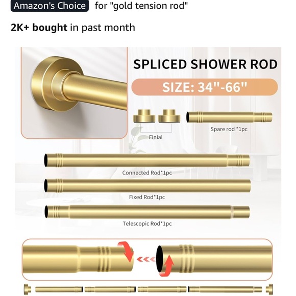 NWT Gold Spliced Shower Rod - Picture 1 of 8